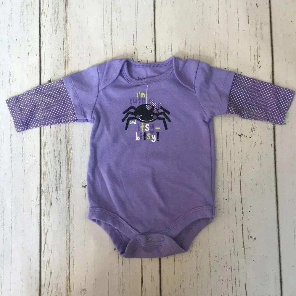 Faded Glory Baby Halloween Bodysuit 0-3M Purple Itsy Bitsy Spider Onesie